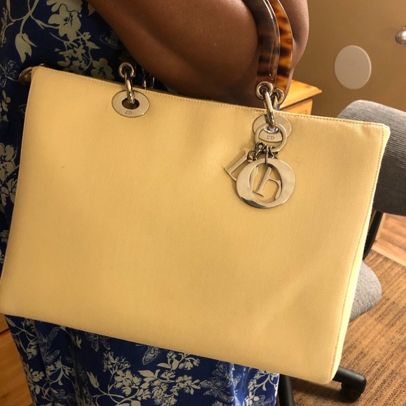 Authentic Dior Lady Dior Tortoise handle canvas BG - Picture 10 of 12